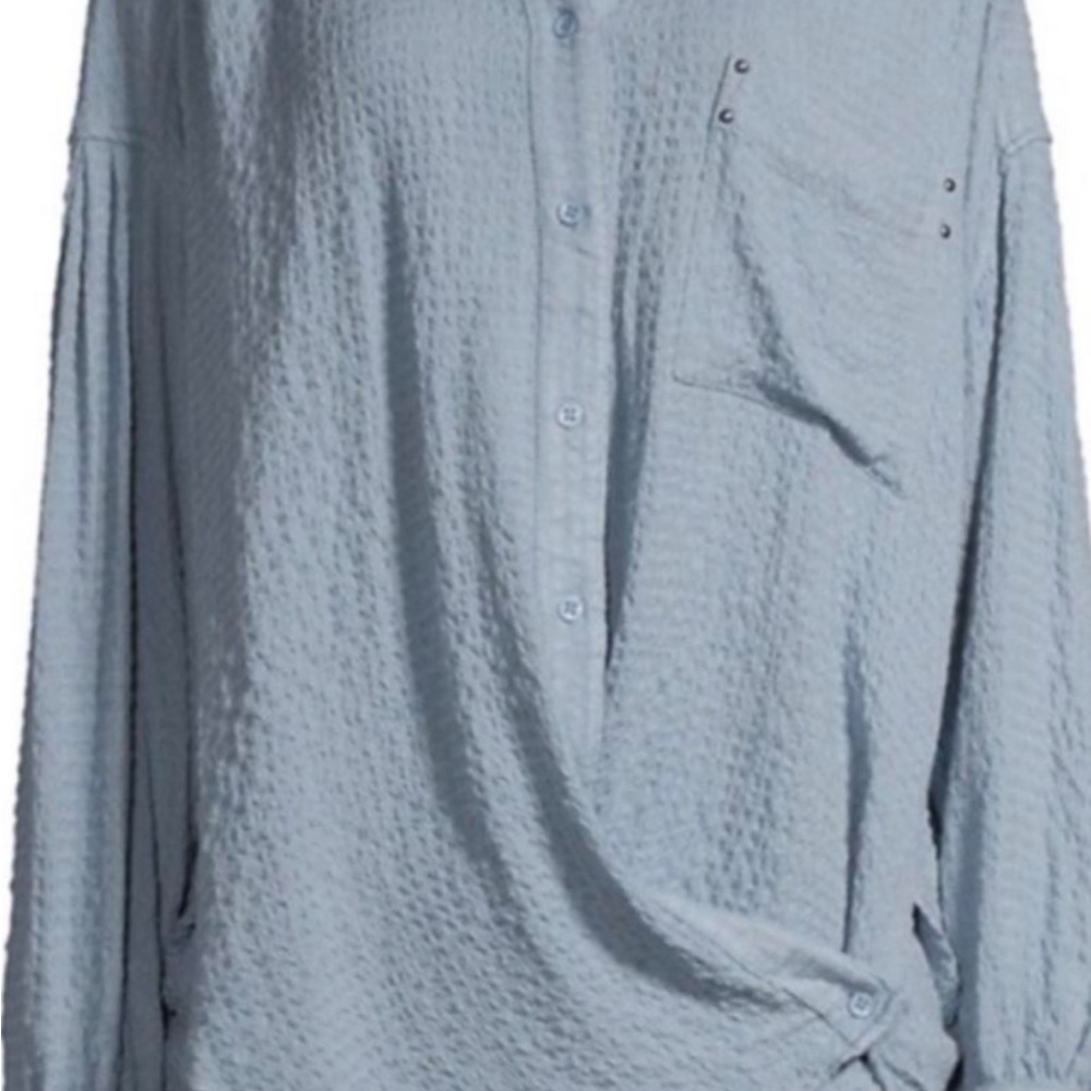 We The Free Chambray Light Weight Asymmetrical Button Up Shirt